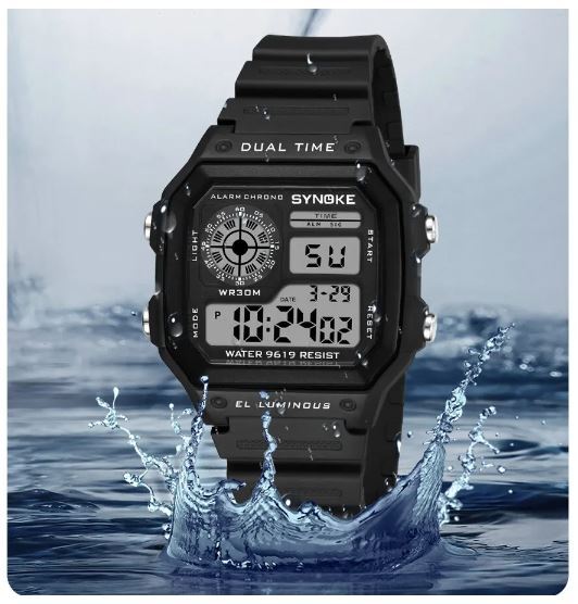 送料無料　未使用品　ブラック SYNOKE　Eスポーツ　デジタル 防水 スクエアウォッチ メンズ　腕時計　