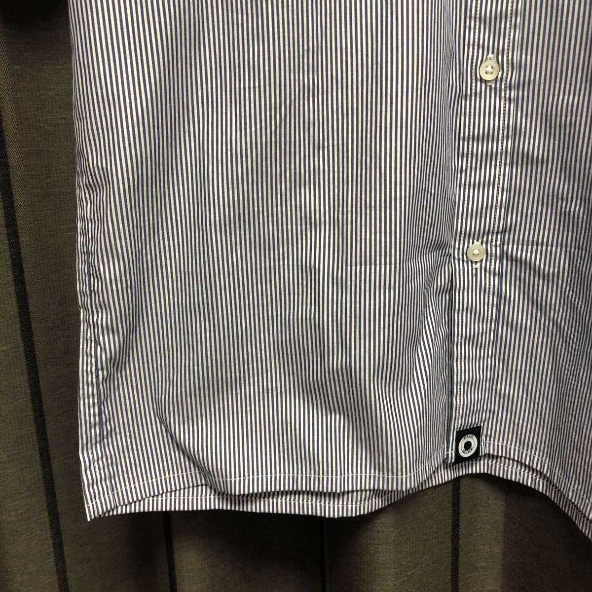 【美品】EXAMPLE STRIPE SHIRT BLUE ストライプシャツ 青