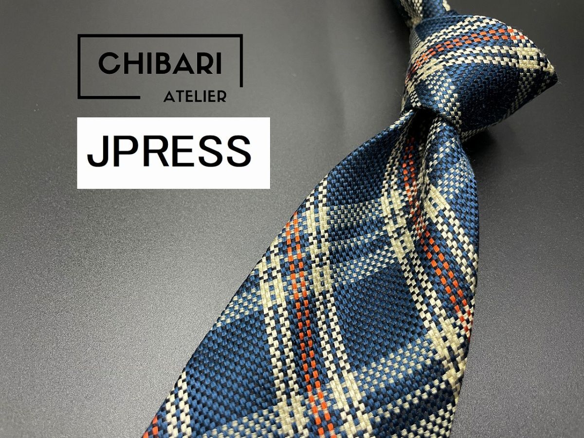 【超美品】JPRESS ジェイプレス チェック柄 ネクタイ 3本以上送料無料 ネイビー 0502270の画像1