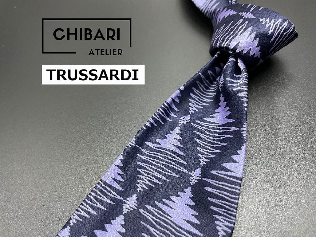 【超美品】TRUSSARDI　トラサルディ　チェック柄　ネクタイ　3本以上送料無料　ネイビー　0503040_画像1