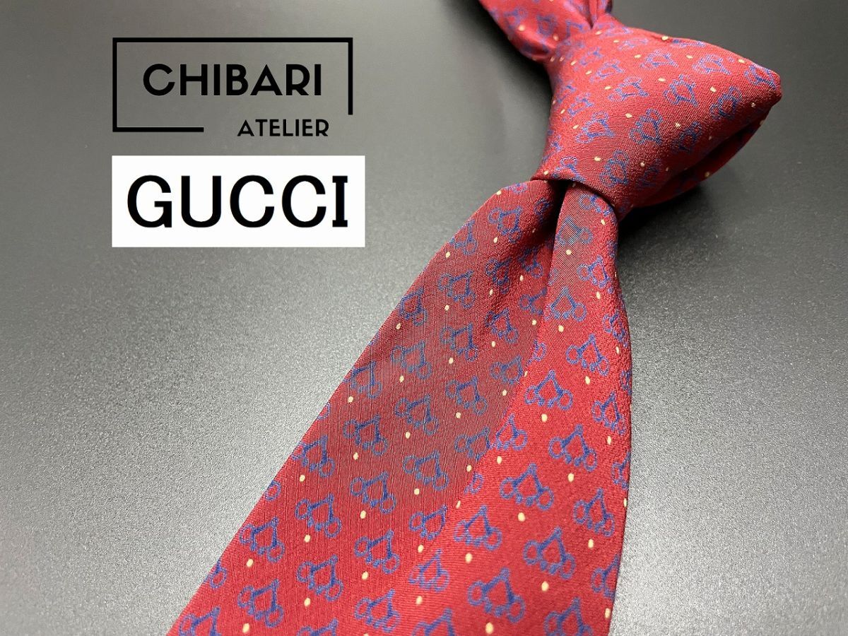 【超美品】GUCCI　グッチ　ロゴ＆ドット柄　ネクタイ　3本以上送料無料　ワインレッド　0503150_画像1