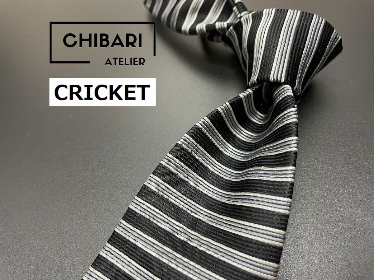 【超美品】CRICKET　クリケット　ボーダー柄　ネクタイ　3本以上送料無料　ブラック　0503265_画像1