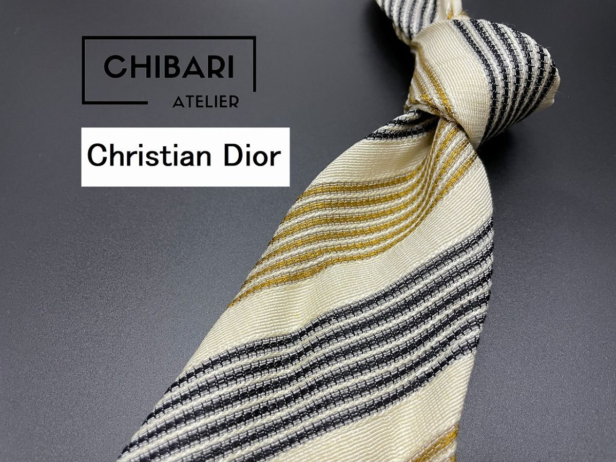 【美品】ChristianDior　ディオール　レジメンタル柄　ネクタイ　3本以上送料無料　ブラウンネイビー　0503182_画像1