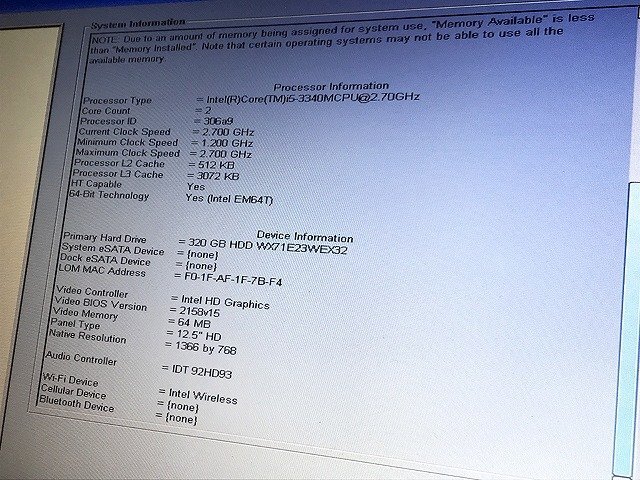 SMK437455相 Dell ノートPC Latitude E6230 Core i5-3340M メモリ4GB HDD320GB 現状品 直接お渡し歓迎の画像3