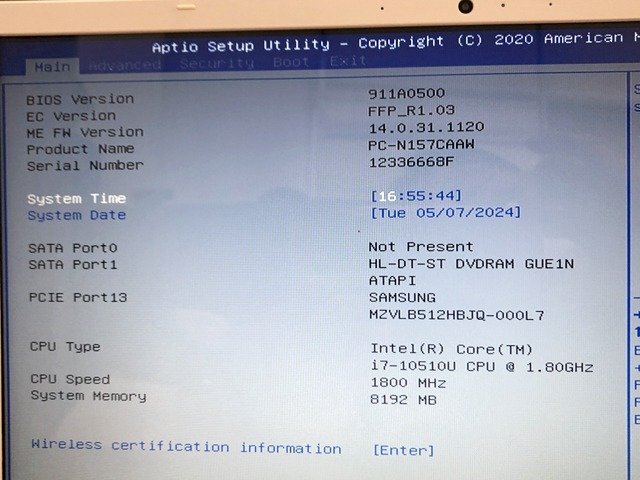 SBG48472相 NEC ノートPC PC-157CAAW Core i7-10510U メモリ8GB SSD512GB 現状品 直接お渡し歓迎_画像2