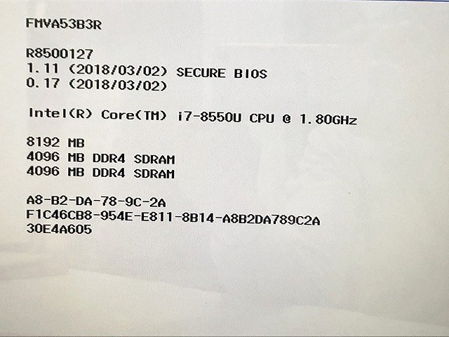 SBG46842相 富士通 ノートPC FMVA53B3RCore i7-8550U メモリ8GB HDD1TB 現状品 直接お渡し歓迎_画像2