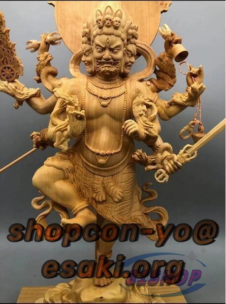 極上品 烏枢瑟摩明王 総柘植材 木彫仏像 仏教美術 精密細工 仏師手仕上げ品 高さ32cm_画像5