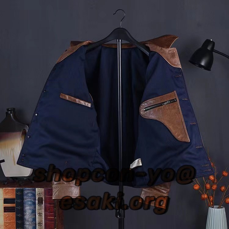 メンズアメリカンレトロオイルワックスキャンバスジョイント牛革レザージャケットジャケット M～3XL_画像2
