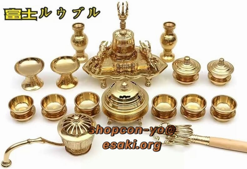 (一面器) 密教法具 寺院用仏具 前具 大々型 六器一組 仏器一対 華瓶一対 塗香器 洒水器 金剛鈴 金剛盤 火舎香炉 五鈷杵 三_画像3