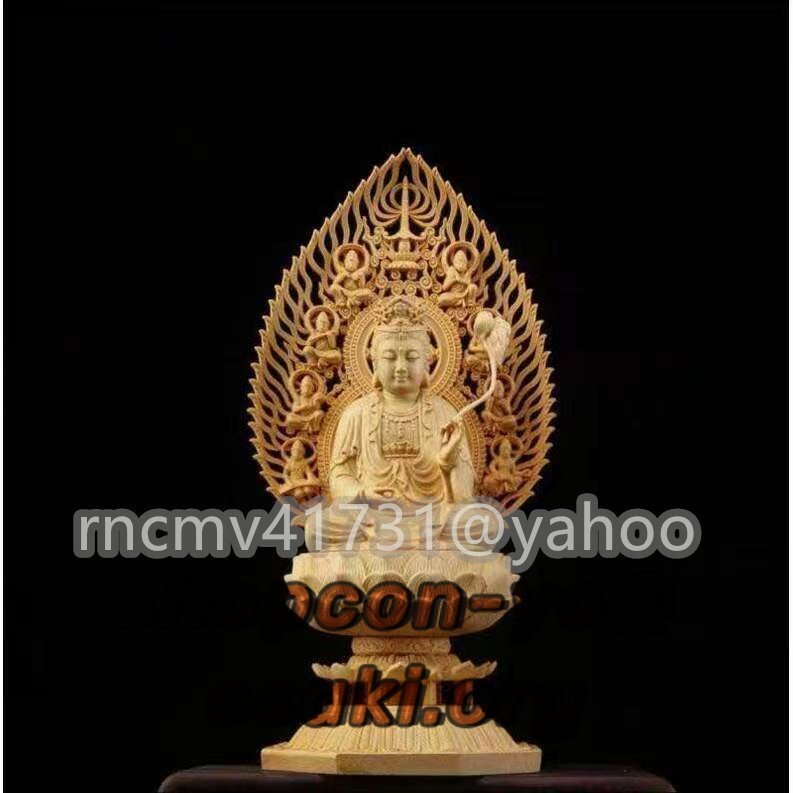 綺麗 総檜材 仏教工芸品 木彫仏教 精密彫刻 仏師で仕上げ品 大勢至菩薩像 檜木 高約28cm_画像1