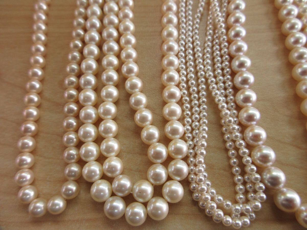 [D45] all SILVER silver stamp equipped pearl pearl pearl series necklace Vintage accessory large amount set sale summarize TIA