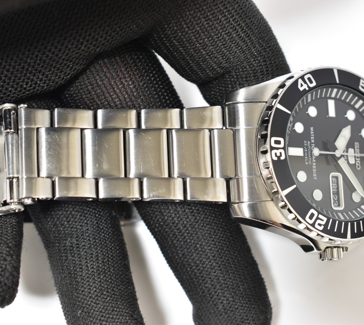 セイコー5 SEIKO メンズ 腕時計 自動巻き SNZF17J1 ダイバーズ系 海外モデル 日本製 黒文字盤 ブラック セイコーファイブ 中古品 箱なし_画像6