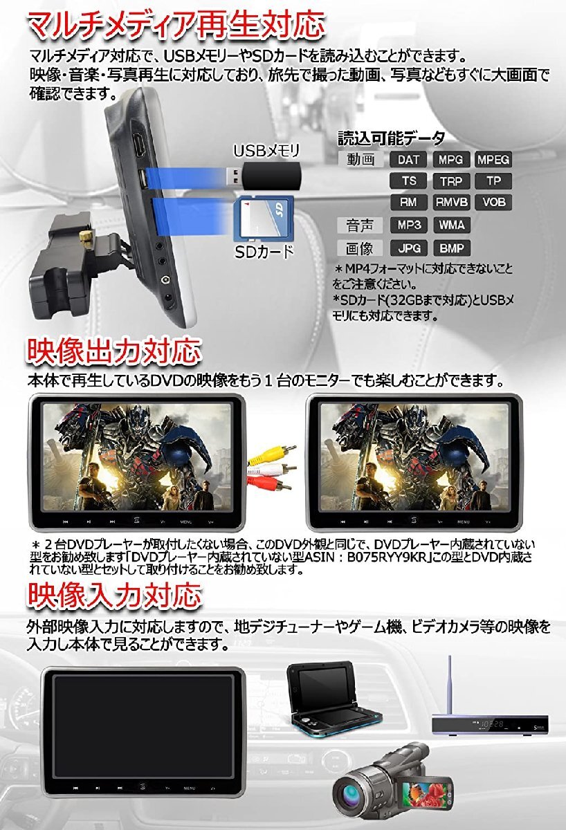 10.1 インチ ヘッドレスト DVD ブレーヤー タッチボタン HDMI機能付 CPRM 対応可能_画像7