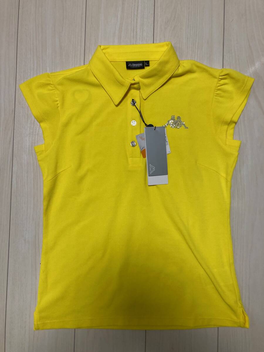 カッパ KAPPA 半袖 フリル ポロシャツ フレンチスリーブ　ノースリーブ　イエロー　黄色　L　ゴルフウェア レディース_画像1