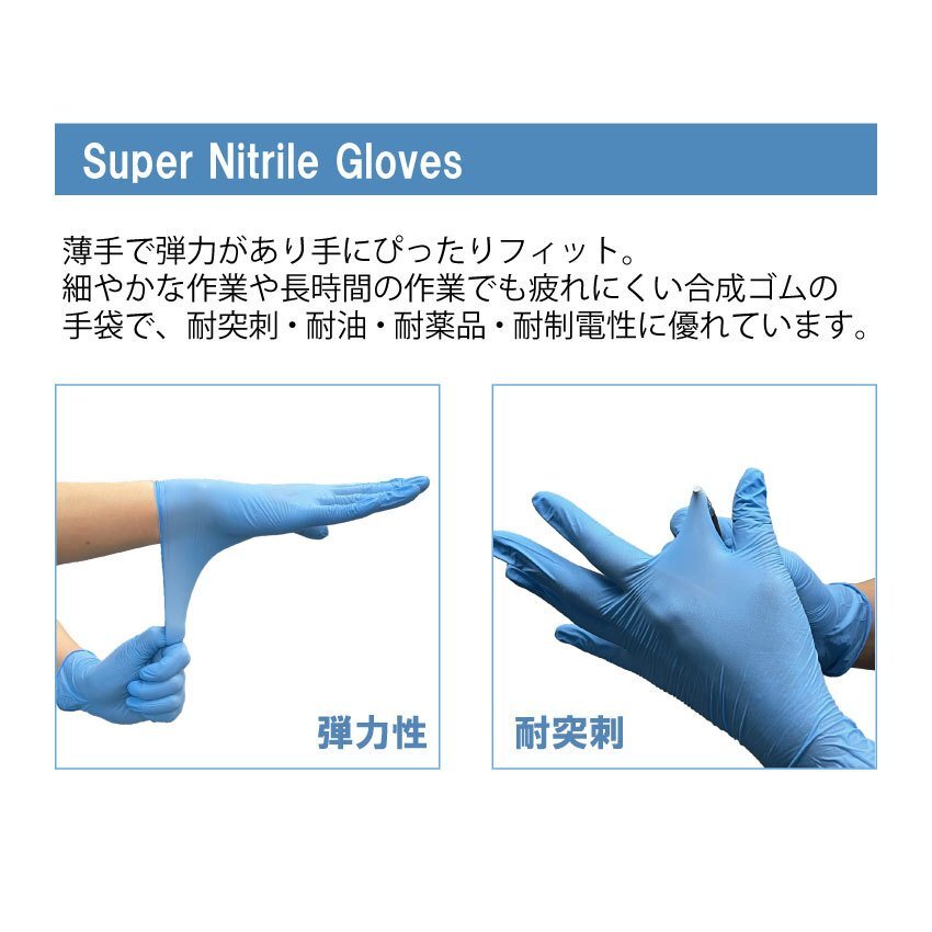 ニトリル手袋　使い捨て手袋　スーパーニトリルグローブ 　M　300枚　ブルー　 粉なし　パウダーフリー_画像2