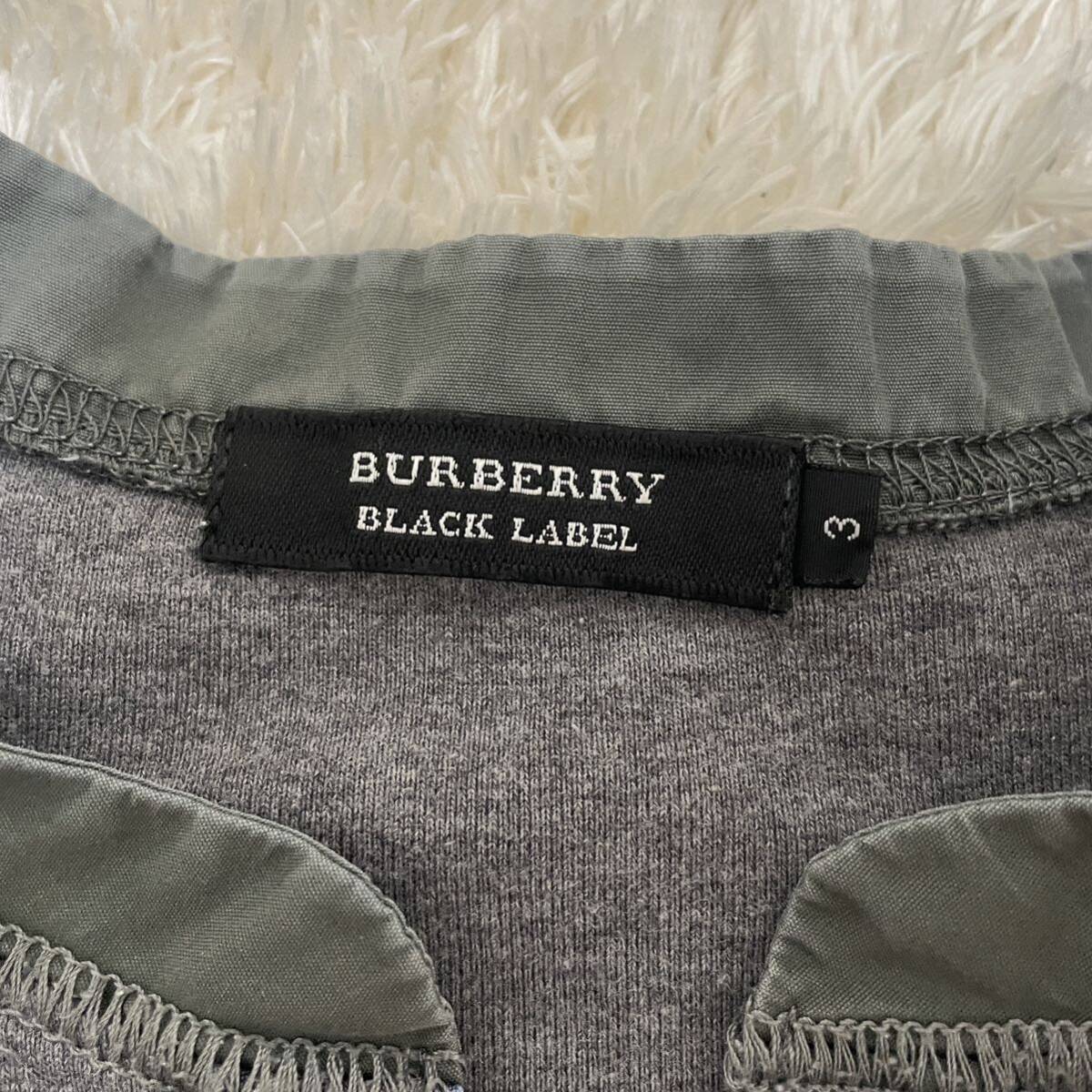 BURBERRY BLACK LABEL バーバリーブラックレーベル Tシャツ ノバチェック ヘンリーネック 切り替え ホースロゴ グレー 3 Lサイズ_画像2