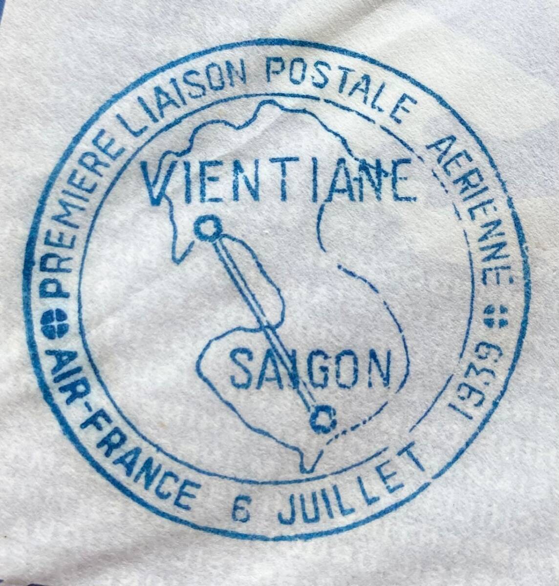 【フランス領インドシナ（ラオス）】1939年 FFC ビエンチャン発サイゴン宛 郵便航空路開設ゴム印カシェ付きエンタイア 良品_画像3