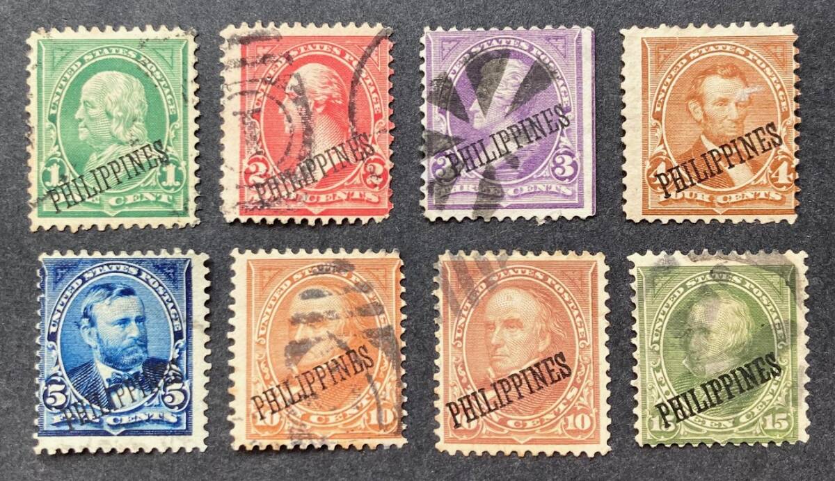 【アメリカ領フィリピン】1899-1904年 米切手へPHILIPPINES加刷 7額面8種 使用済/良品_画像1