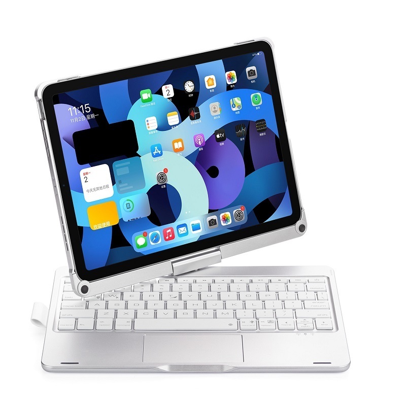 F109ATS iPad 10.9インチ第10世代用Bluetooth ワイヤレス キーボード ハード ケース マウスパッド,七彩バックライト付 銀_画像2