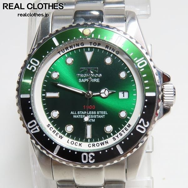 TECHNOS/テクノス SAPPHIRE 1900 デイト メンズ クォーツ 腕時計 T2273 緑【動作未確認】 /000の画像1
