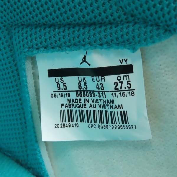 【未使用】NIKE/ナイキ AIR JORDAN 1 RETRO HIGH OG/エアジョーダン TURBO GREEN 555088-311/27.5 /080_画像6