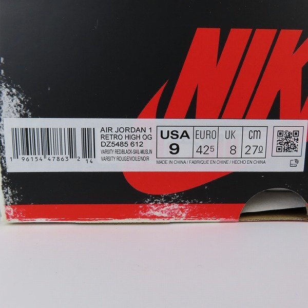 【未使用】NIKE/ナイキ AIR JORDAN 1 HIGH OG LOST＆FOUND CHICAGO/ロスト＆ファウンド シカゴ DZ5485-612/27 /080_画像10