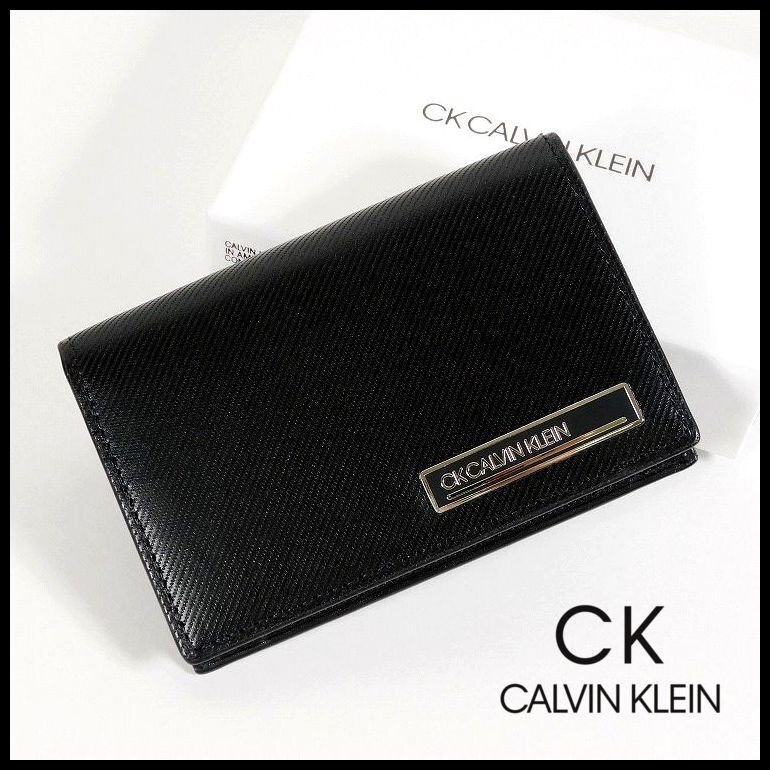 新品 定価11,000円 カルバンクライン CK CALVIN KLEIN 黒 牛革 名刺入れ カードケース メンズ 箱付き 【3168】_画像1