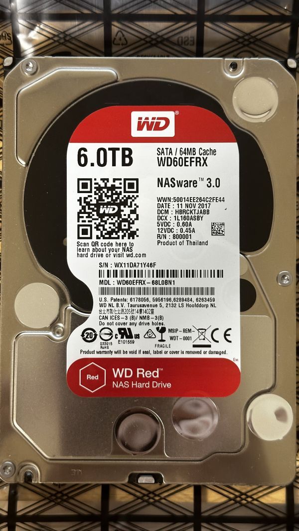 Western Digital RED WD60EFRX 6TB NAS用HDD WDC SATA 3.5インチ Y46F_画像1