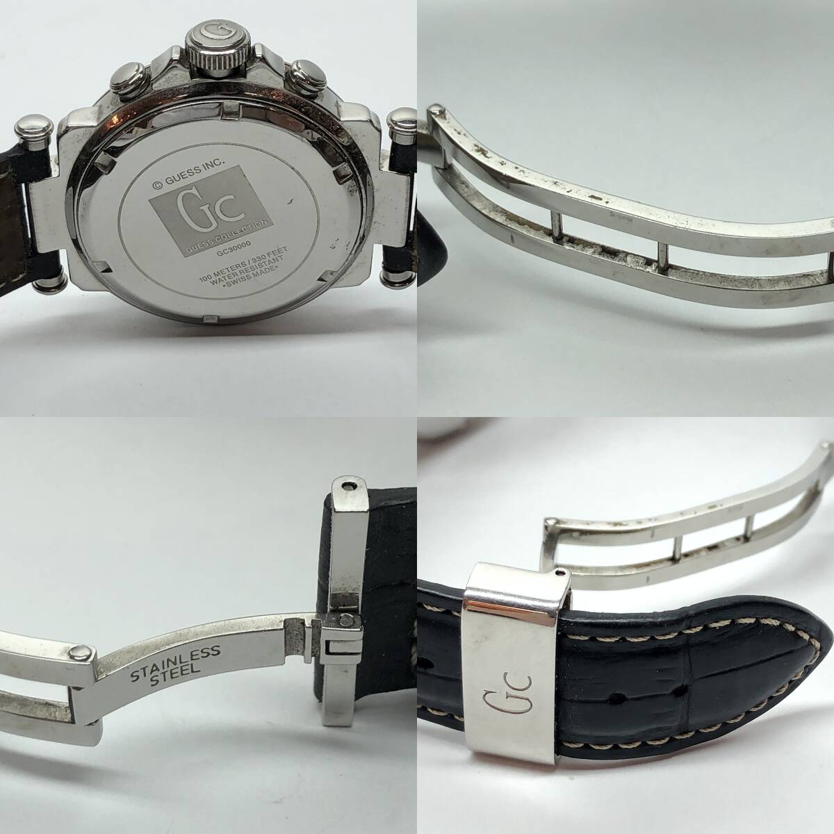 tu158 GUESS COLLECTION クォーツ腕時計 アナログ レザーバンド GC30000 黒 ※中古_画像6