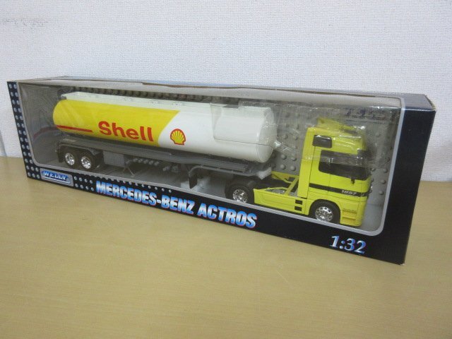 【残りわずか】 未開封品 WELLY「MERCEDES -BENZ ACTROS」1:32 ダイキャスト SHELLタンクローリー 箱長さ61.5cm 送料無料! ウェリー