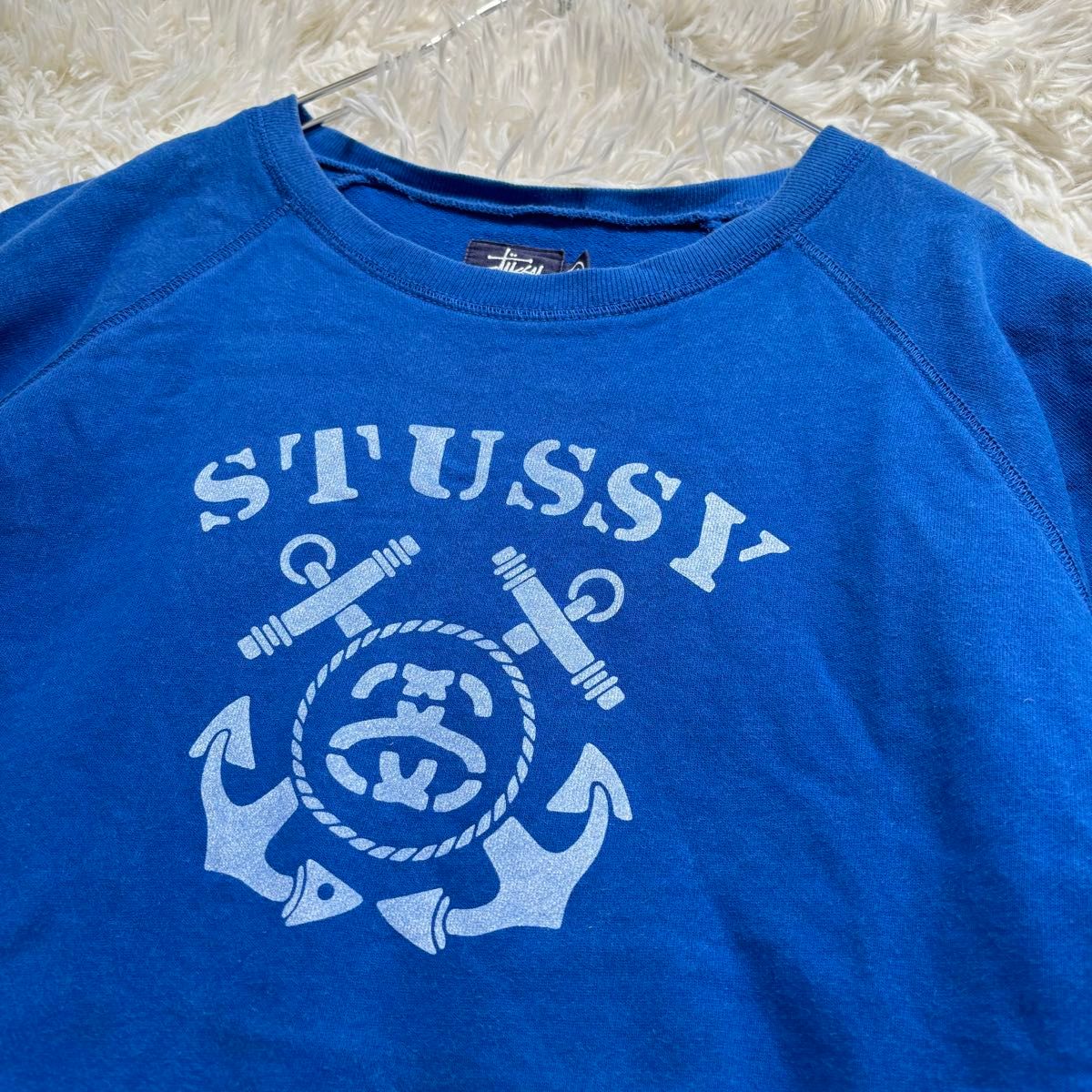 STUSSYオールドステューシー　半袖スウェット　90'sイカリ染み込みプリント ブルー