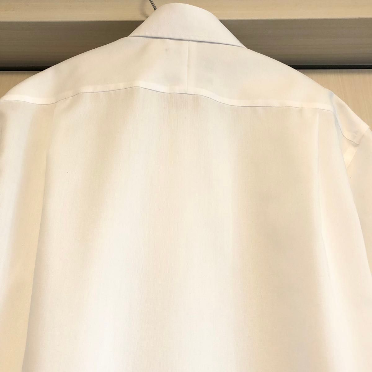 【美品】洋服の青山 サヴィルロウ ノンアイロン涼感半袖ワイシャツ 37 ホワイト 無地 レギュラーカラー サイドタック 吸汗速乾 