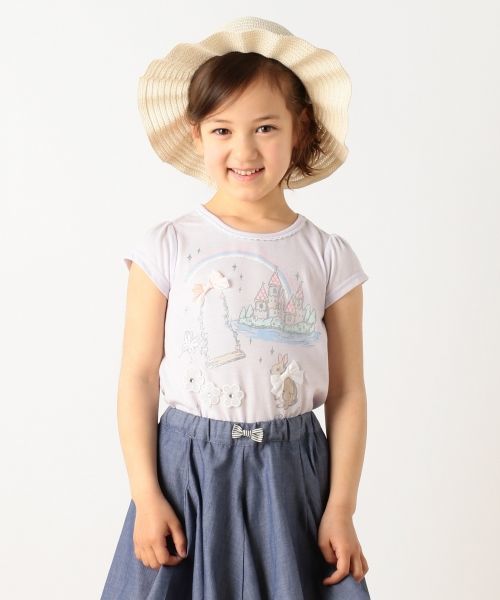 新品 訳あり 組曲 anyFAM 半袖 カットソー 150cm 子供用 女の子 紫色 パープル ラベンダー 半袖Tシャツ エニファム リボン ラメ_参考画像