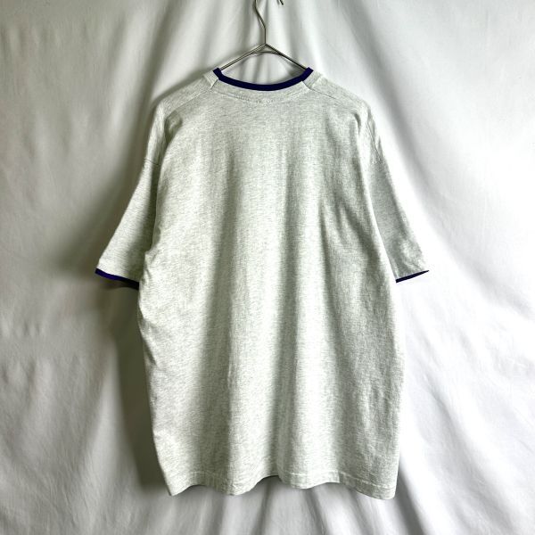 90s USA製 FRUIT OF THE LOOM アーム ダブルフェイス Tシャツ XL グレー パープル ツートン シングル フルーツオブザルーム 80s ビンテージの画像9