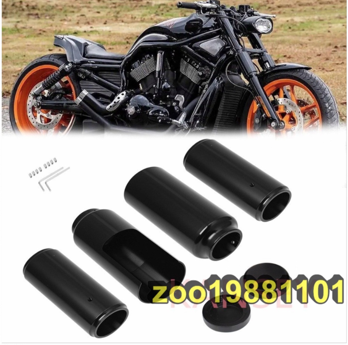 Harley ハーレー V-ROD ナイトロッド スペシャル 2007-2011 上下 フロント フォークカバー チューブキャップ キット プロテクター_画像1