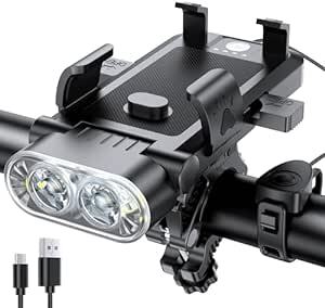 自転車 ライト 【4000mAh 大容量 】LEDヘッドライト 4つ調光モード 4in1多機能 高輝度 USB充電式 防水 防_画像1