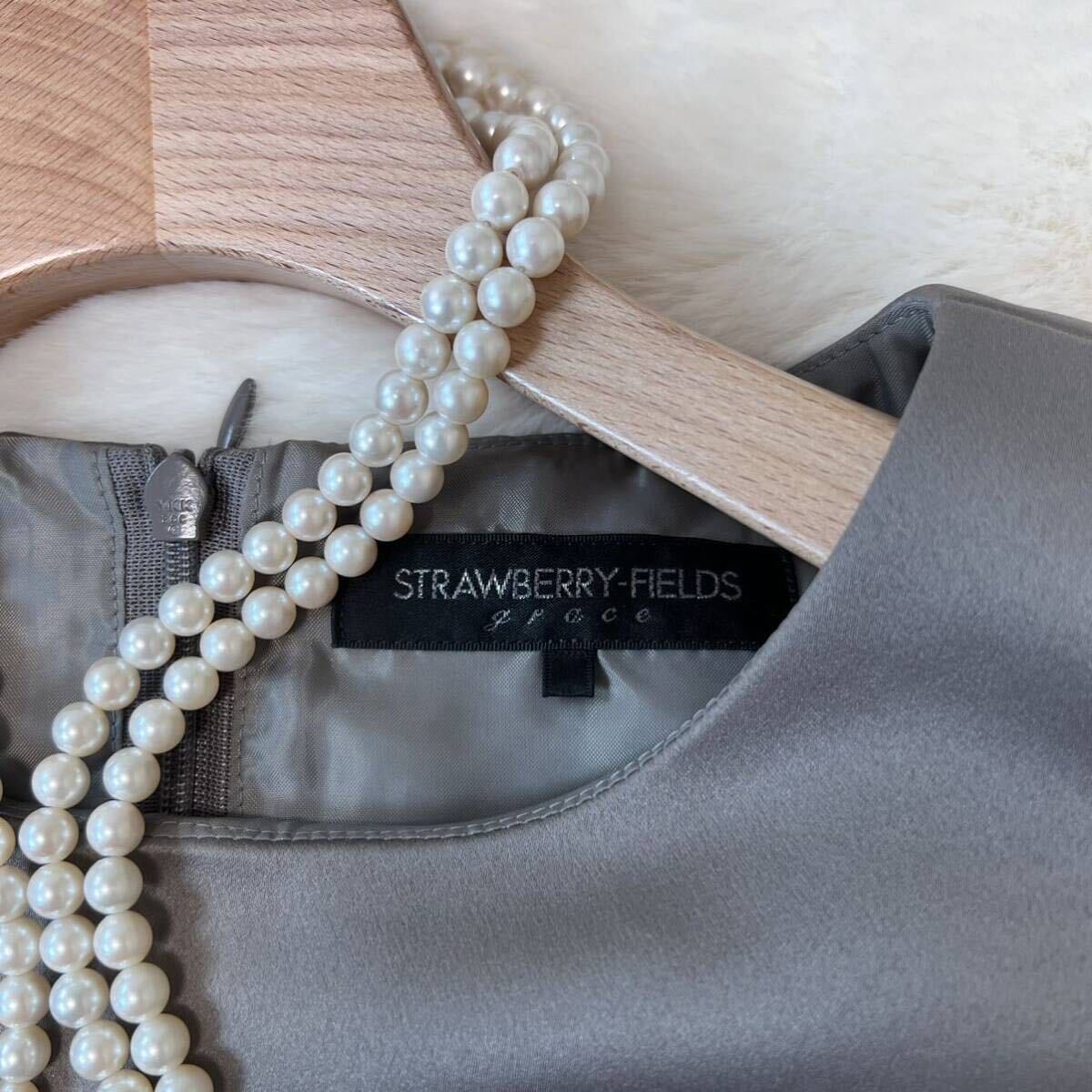 STRAWBERRY-FIELDS grace ストロベリーフィールズ グレース ベルト付きドレス ノースリーブ ワンピース ひざ丈 グレー レディース A5430_画像9