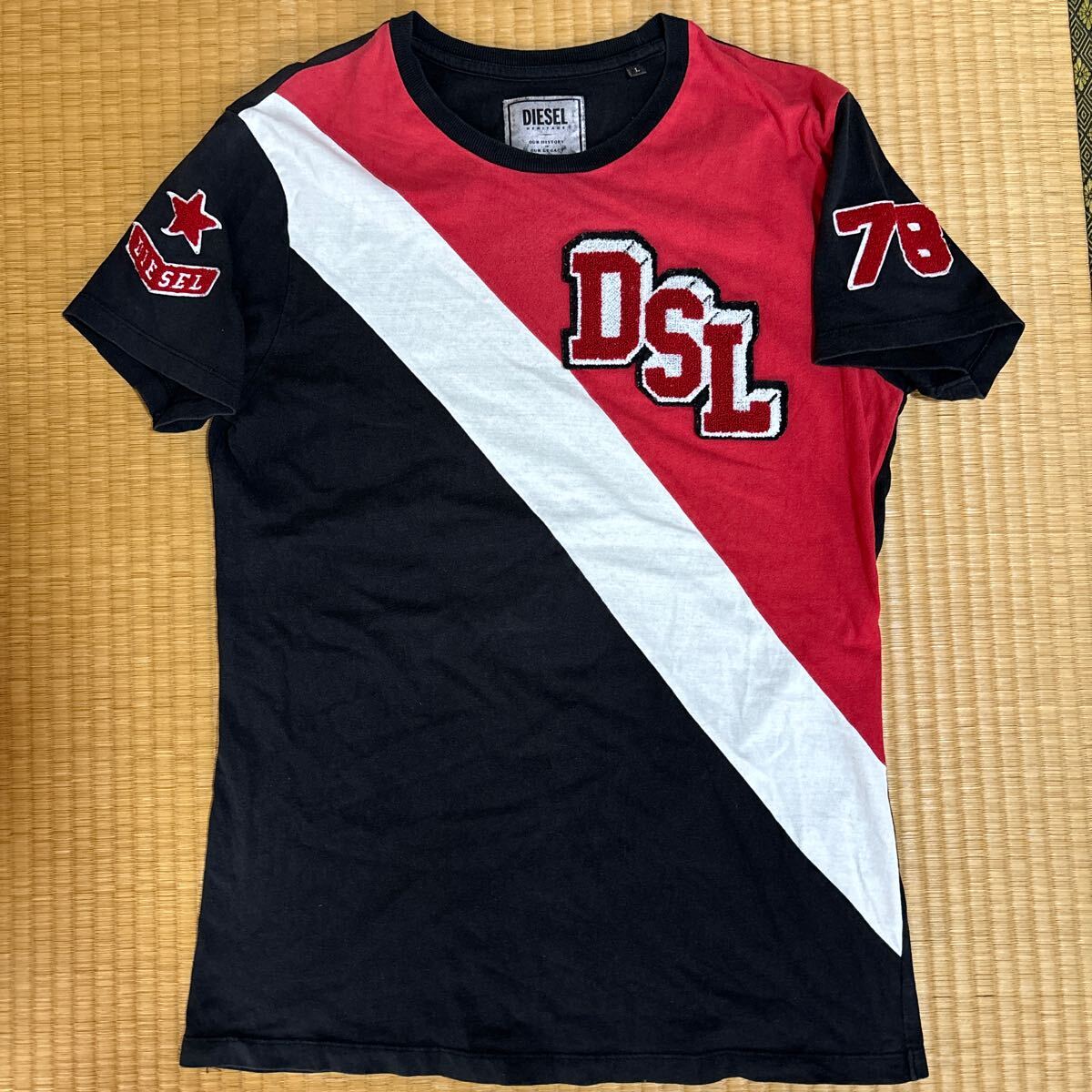 DIESEL ロゴワッペン付き 切替 Tシャツ 黒L レア ディーゼル_画像1