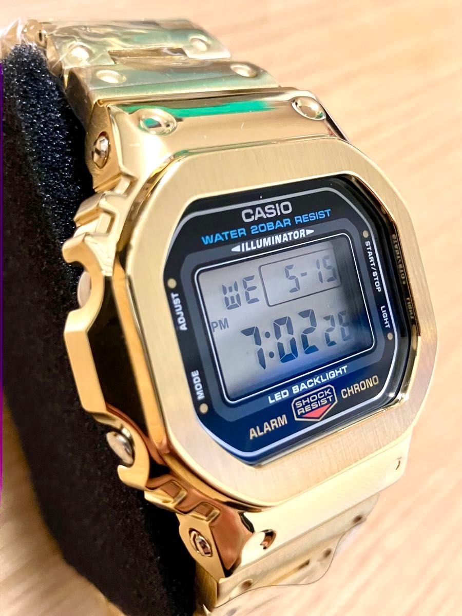 新品 フルメタル CASIO カシオ G-SHOCK GショックDW-5600UE カスタム デジタル腕時計 ステンレス ゴールド