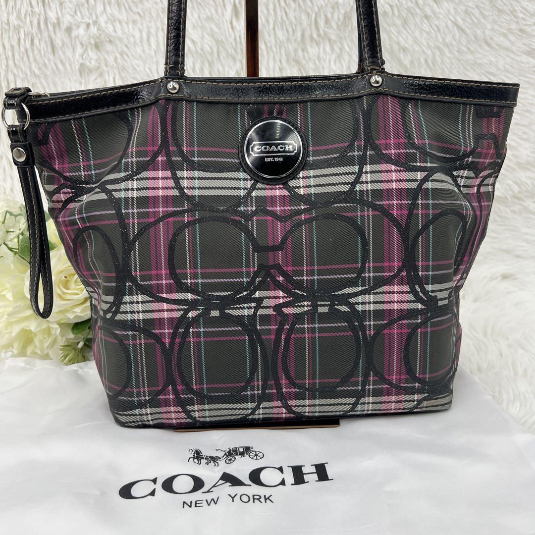 【美品】COACH コーチ シグネチャー タータンチェック トートバッグ