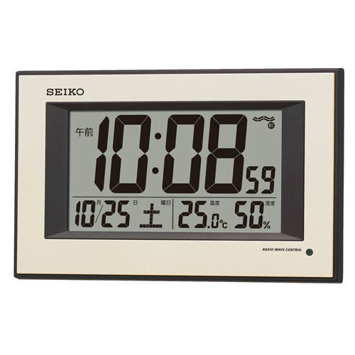 セイコー 電波時計 壁掛け時計 SQ438G 自動点灯 温湿度表示 薄金色パール塗装 デジタル_画像1