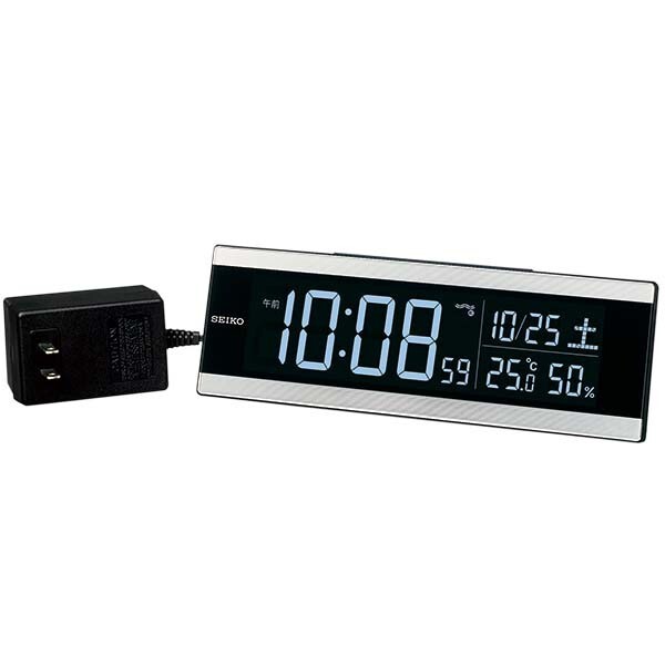 セイコー クロック シリーズC3 電波 目覚し時計 DL306S アラーム 温湿度表示 銀色ヘアライン模様 シルバー系 デジタル 温度計 湿度計_画像1