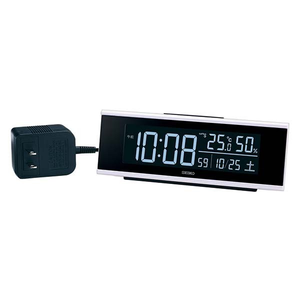 セイコー クロック 電波 目覚まし時計 DL307W LED ACアダプター カレンダー 温度計 湿度計 白 デジタル SEIKO_画像1