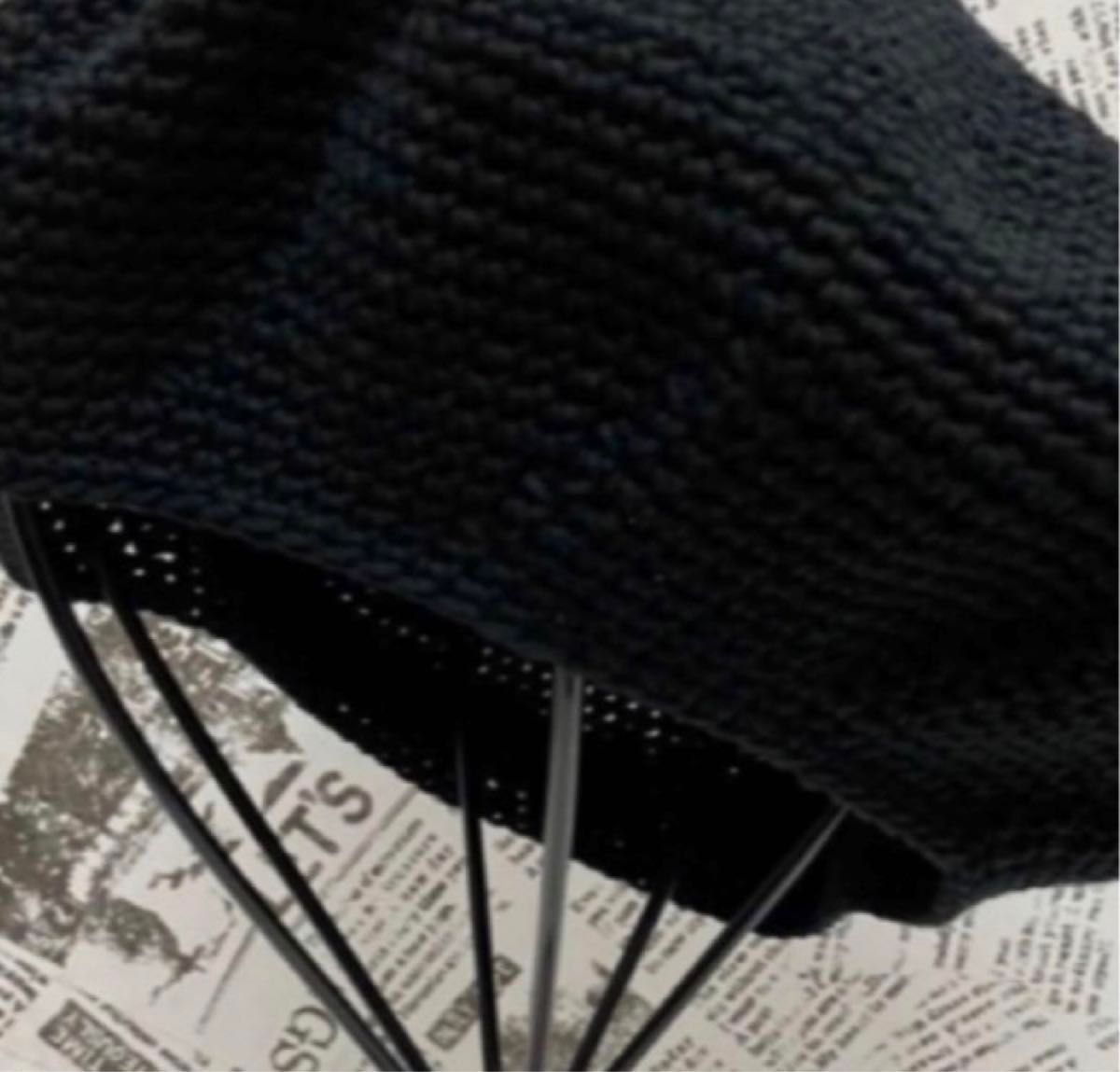 ハンドメイド　手編み　ベレー帽　年中使える綿100 黒