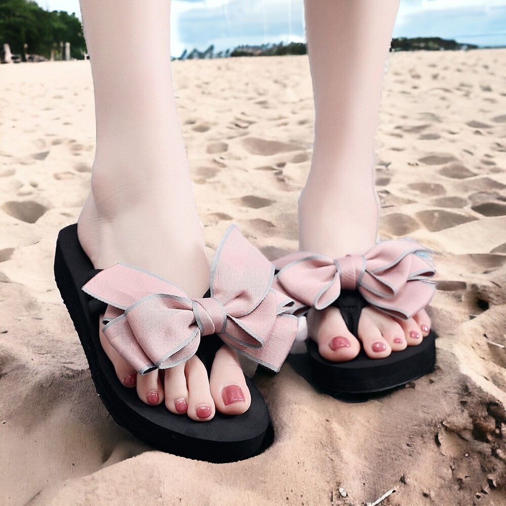 リボン サンダル ビーチ 海 プール レジャー 夏祭り 浴衣 歩きやすい くすみカラー ブラック ピンク オルチャン 韓国 可愛い 23cm 23.5cm_画像3
