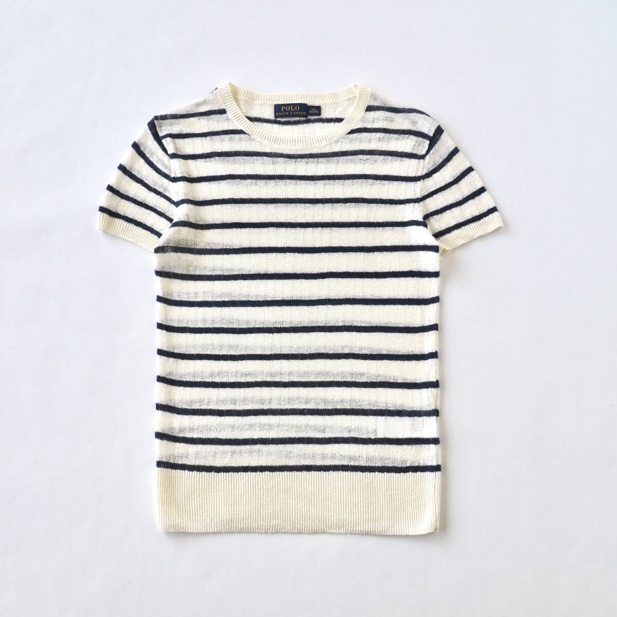ラルフローレン Ralph Lauren リネン100% サマーニット 半袖 ボーダー柄 美品 レディース|