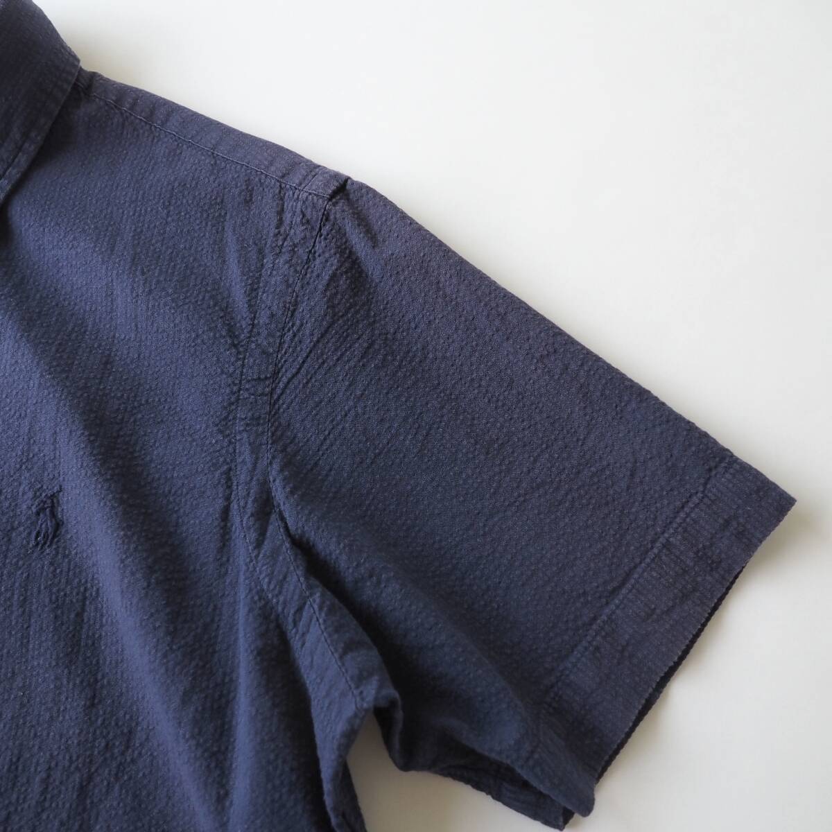 ラルフローレン　Ralph Lauren　シアサッカーシャツ　半袖　ネイビー　ポニー刺繍　美品　メンズ