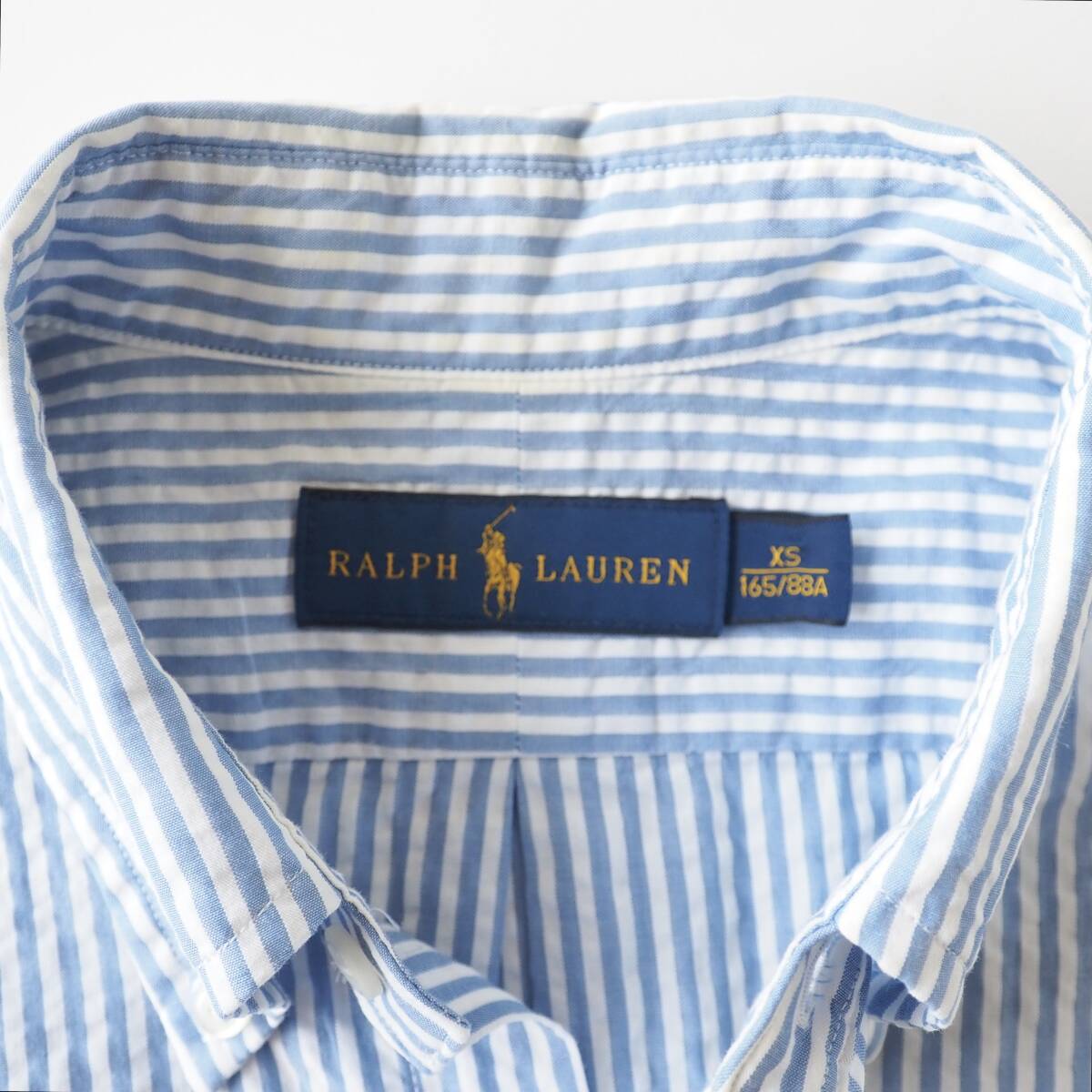 ラルフローレン　Ralph Lauren　半袖シャツ　シアサッカー生地　ストライプ柄　ブルー　美品　メンズ_画像3