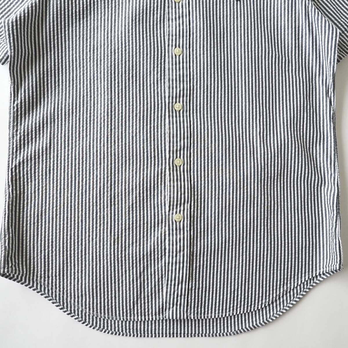 ラルフローレン　Ralph Lauren　半袖シャツ　シアサッカー　チャコールグレー　ストライプ　美品　メンズ_画像5