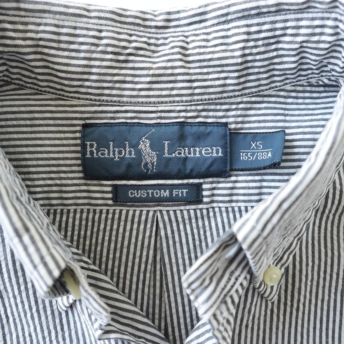ラルフローレン　Ralph Lauren　シアサッカー　半袖シャツ　ストライプ　チャコールグレー　美品　メンズ